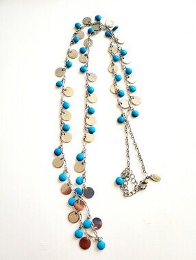 Lia Sophia Silver-Tone Necklace with Turquoise Blue Beads and Disc Charms